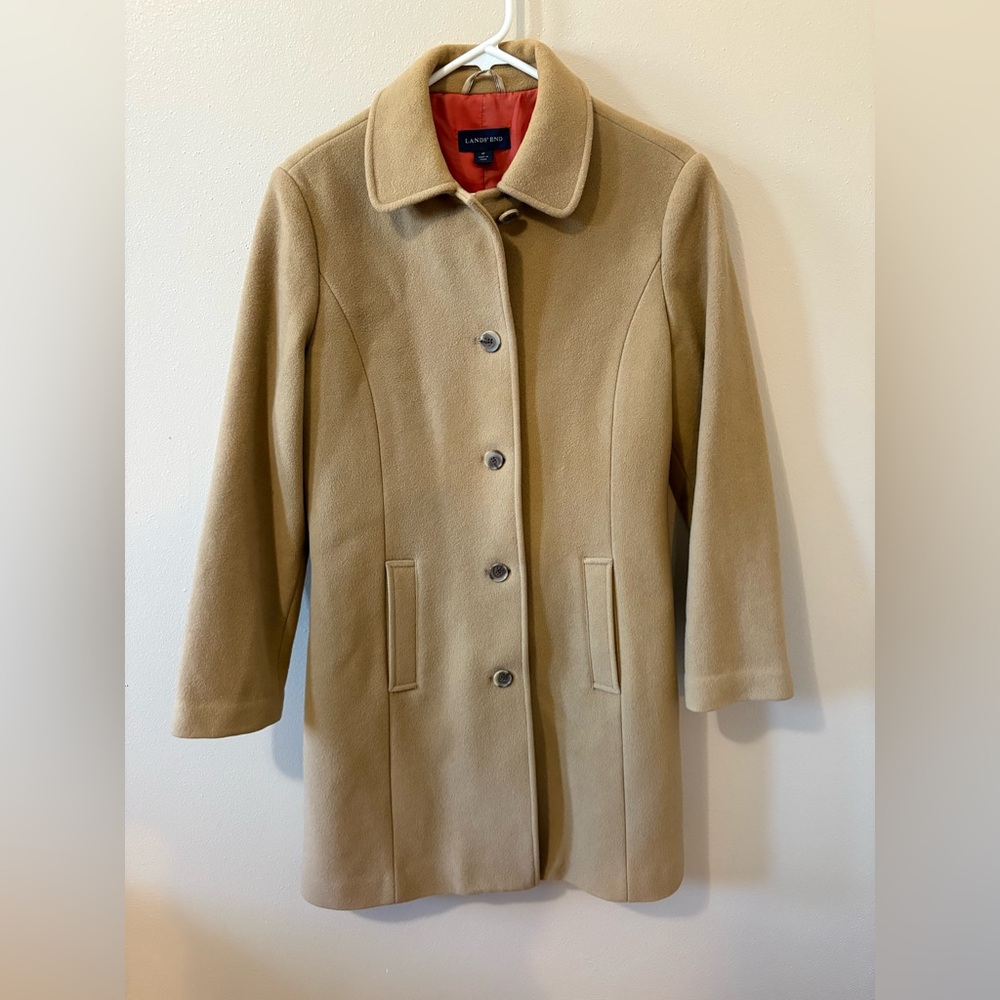 Lands' End 100% Wool Camel Coat Womens size 6P